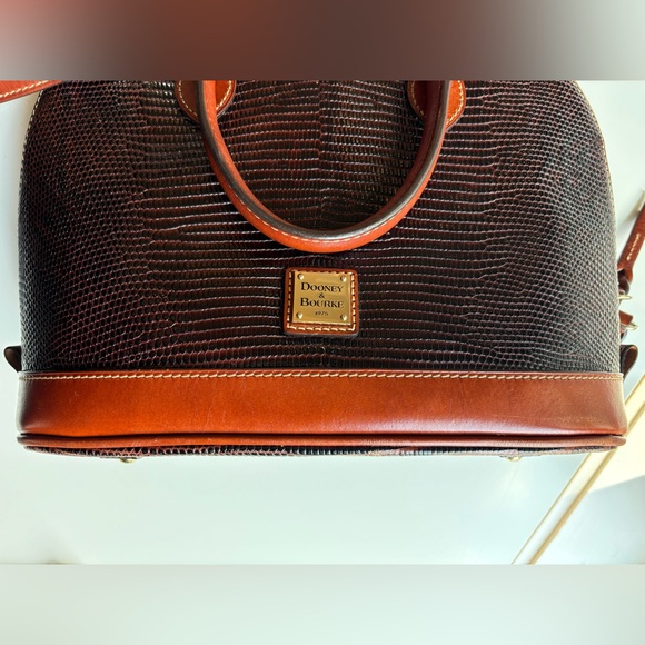 DOONEY AND BOURKE Embossed Lizard Zip Zip Satchel Brown Leather Trim - Picture 6 of 17